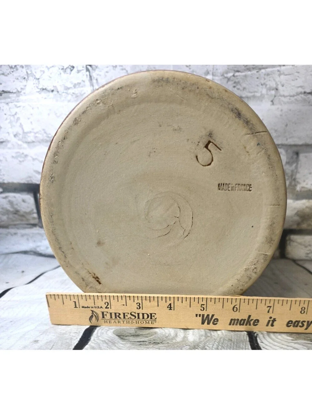Vintage French Stoneware Crock with Lid: Brown Glazed Pot Jar stamped 5